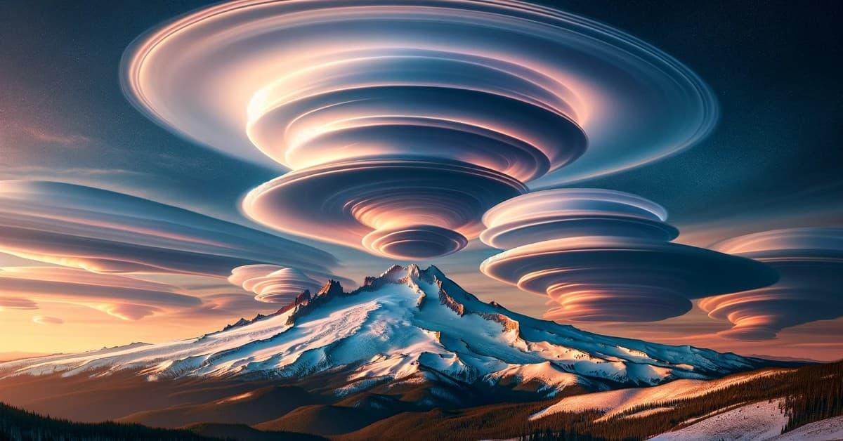 Lenticular Clouds Over Mt. Hood, Oregon Are Assembled by the Contractive Force of Scalar Energy